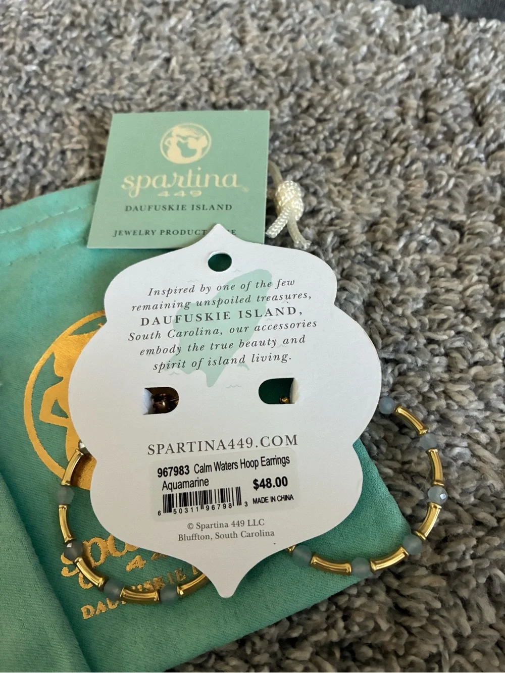 Spartina 449 Gold-Tone Linked Hoop Earrings with Mint Green Beads 2 for 1